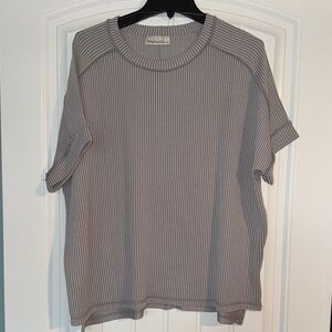 Zenana Outfitters Gray Ribbed Blouse